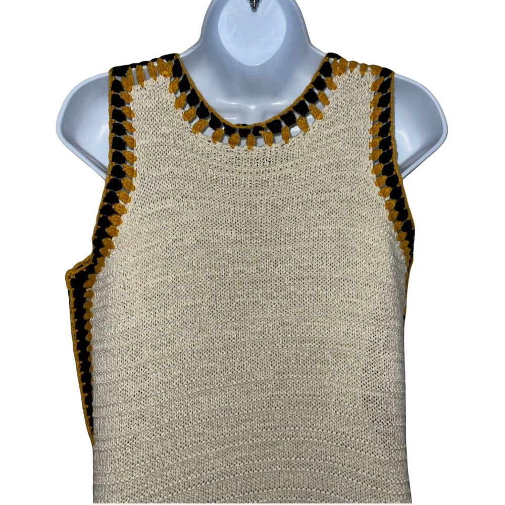 Boston Proper Cream Retro 70's Style Boho Bohemian Sleeveless Pullover Sweater S - Picture 7 of 10